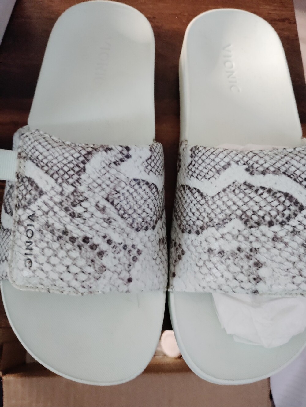 Women's Mint Snake-Print Slide Sandals Sz8